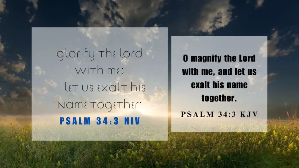 Verse of the Day KJV for August 21 2023 Monday - What does Psalm 34:3 mean