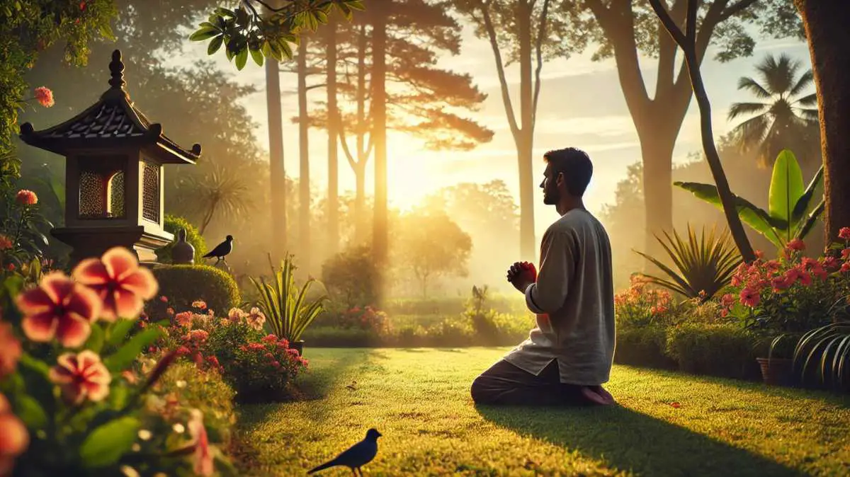 A man kneeling for prayer in the morning